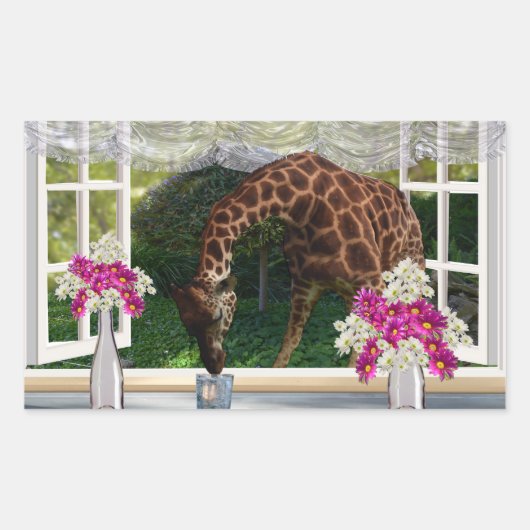 Giraffe Window Dresser, Rechthoekige Sticker (Voorkant)
