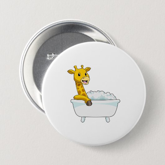 Giraffe with Bathtub with Foam Ronde Button 7,6 Cm (Voorkant /achterkant)