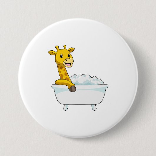 Giraffe with Bathtub with Foam Ronde Button 7,6 Cm (Voorkant)