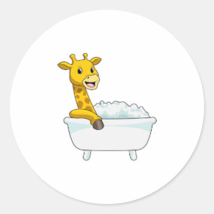 Giraffe with Bathtub with Foam Ronde Sticker