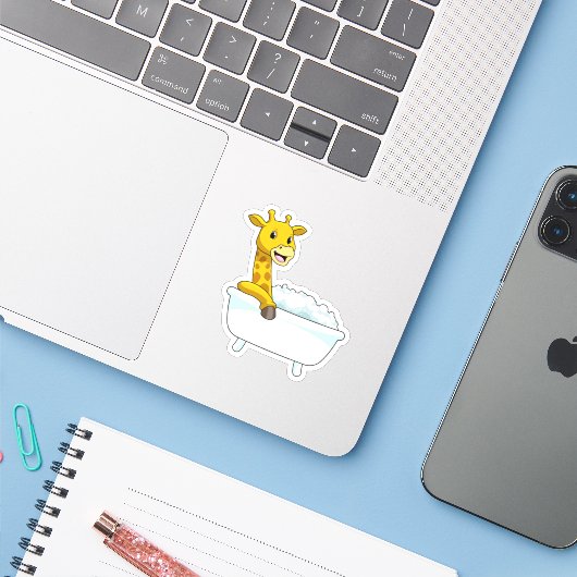 Giraffe with Bathtub with Foam Sticker (Laptop met iPhone)