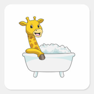 Giraffe with Bathtub with Foam Vierkante Sticker