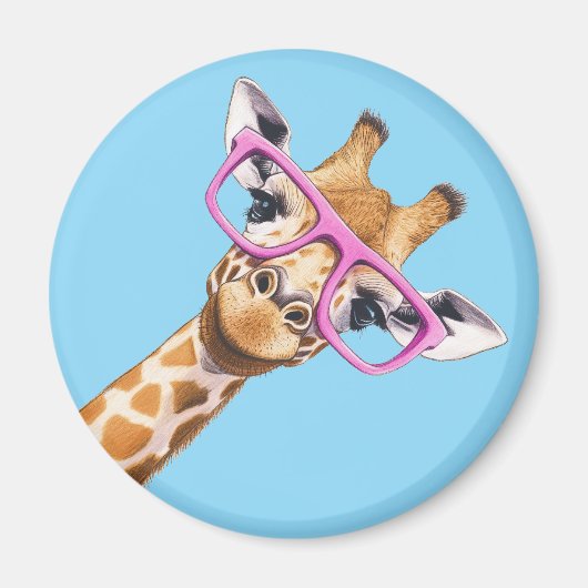 Giraffe with Pink Glasses Cute Animal Magnet #2 (Voorkant)