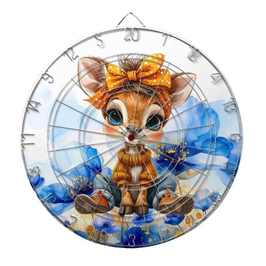 Giraffe with polka dot bow blue poppies dartbord (Voorkant)
