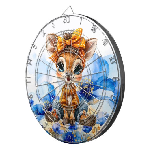 Giraffe with polka dot bow blue poppies dartbord (Voorkant Rechts)