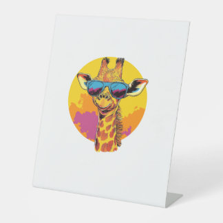 Giraffe With Sunglasses Retro Sunset Vibe   Reclamebord Met Voetstuk