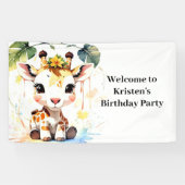 Giraffe Wonderland Baby bewerkbare verjaardag Spandoek (Horizontaal)