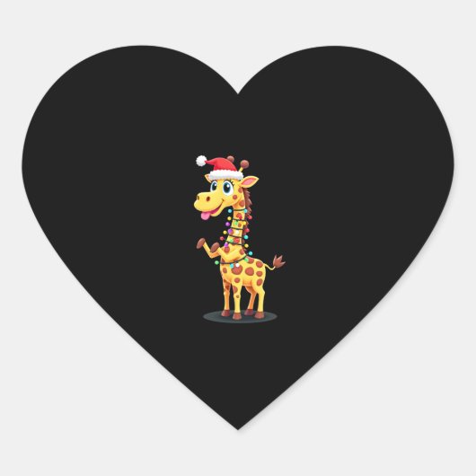 Giraffe Xmas Lighting Funny Santa Giraffe Christma Hart Sticker (Voorkant)