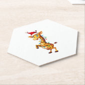 Giraffe Xmas Lighting Funny Santa Giraffe Christma Kartonnen Onderzetters (Schuin)