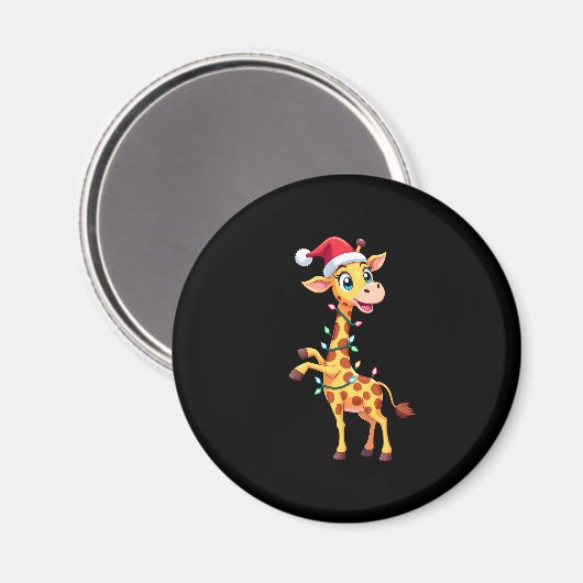 Giraffe Xmas Lighting Funny Santa Giraffe Christma Magneet (Voorkant / Achterkant)