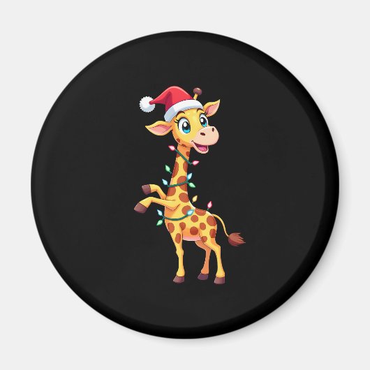 Giraffe Xmas Lighting Funny Santa Giraffe Christma Magneet (Voorkant)