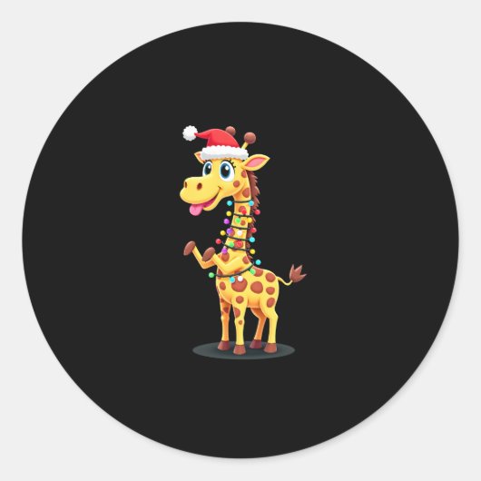Giraffe Xmas Lighting Funny Santa Giraffe Christma Ronde Sticker (Voorkant)