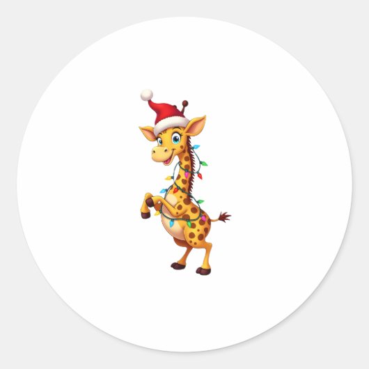 Giraffe Xmas Lighting Funny Santa Giraffe Christma Ronde Sticker (Voorkant)