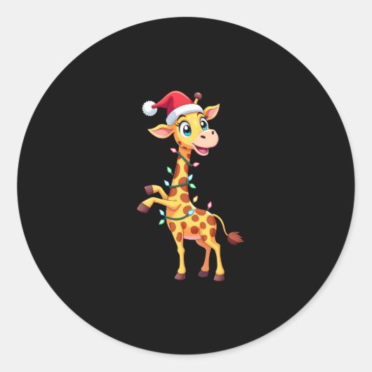 Giraffe Xmas Lighting Funny Santa Giraffe Christma Ronde Sticker (Voorkant)
