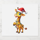 Giraffe Xmas Lighting Funny Santa Giraffe Christma Sparkling Wijnetiket (Enkel label)