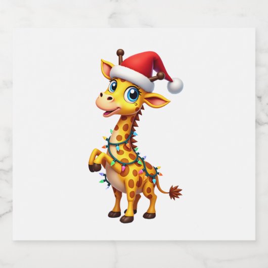 Giraffe Xmas Lighting Funny Santa Giraffe Christma Sparkling Wijnetiket (Enkel label)