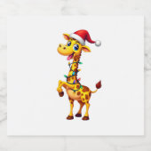 Giraffe Xmas Lighting Funny Santa Giraffe Christma Sparkling Wijnetiket (Enkel label)