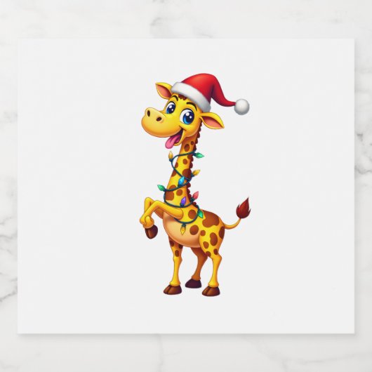 Giraffe Xmas Lighting Funny Santa Giraffe Christma Sparkling Wijnetiket (Enkel label)