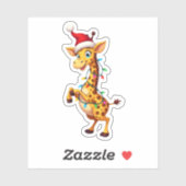 Giraffe Xmas Lighting Funny Santa Giraffe Christma Sticker (Vel)