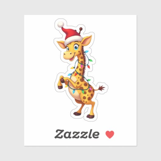 Giraffe Xmas Lighting Funny Santa Giraffe Christma Sticker (Vel)
