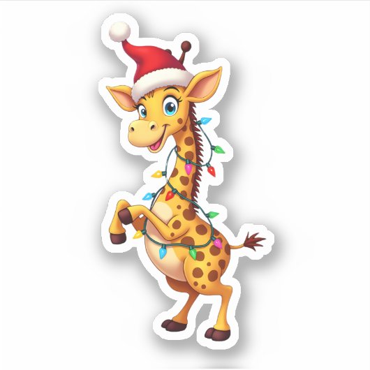 Giraffe Xmas Lighting Funny Santa Giraffe Christma Sticker (Voorkant)