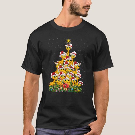 Giraffe Xmas Lights Santa Giraffe Christmas Tree T-shirt (Voorkant)