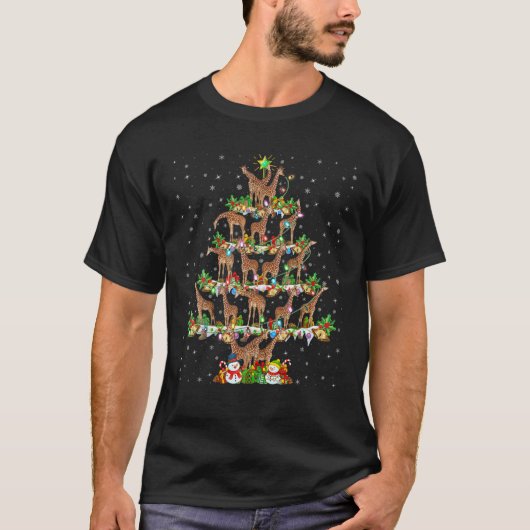 Giraffe Xmas Verlichting Santa Giraffe Kerstboom T-shirt (Voorkant)