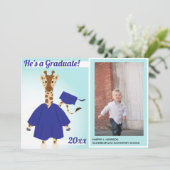 Giraffe Yellow Brown Afstuderen Fotoaankondiging Kaart (Staand voorkant)