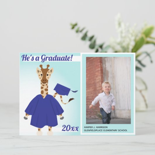 Giraffe Yellow Brown Afstuderen Fotoaankondiging Kaart (Staand voorkant)