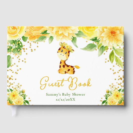Giraffe Yellow Floral Baby Shower Gastenboek (Voorkant)