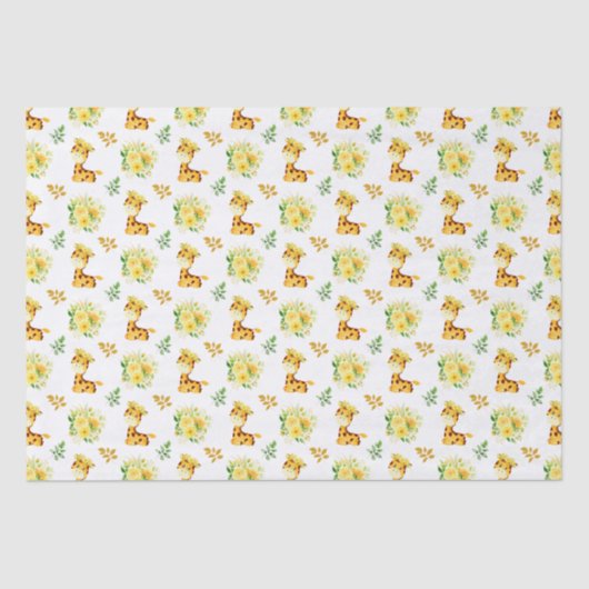 Giraffe Yellow Floral Flowers Tissuepapier (Voorkant)