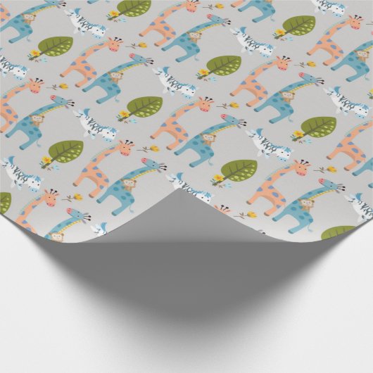 Giraffe Zebra en apenpatroon Cadeaupapier (Hoek)