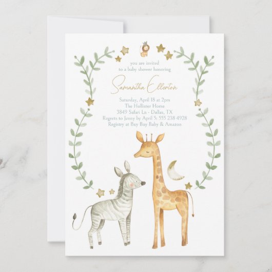 Giraffe Zebra Oerwoud Safari Baby shower Uitnodigi Kaart (Voorkant)