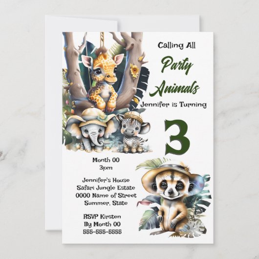 Giraffe zebra Safari Zoo Dieren oerwoud Party Kaart (Voorkant)