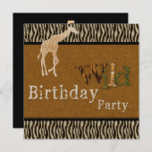 Giraffe Zebra Safari Zoo Verjaardagsfeestje Uitnod Kaart (Voorkant / Achterkant)