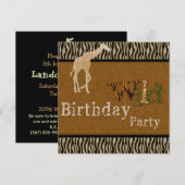 Giraffe Zebra Safari Zoo Verjaardagsfeestje Uitnod Kaart (Voorkant / Achterkant)