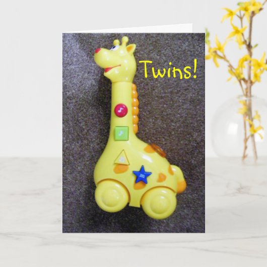 GIRAFFE ZEGT CONGRATS-TWINS KAART (Gele Bloem)