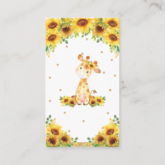 Giraffe Zonnebloem Baby shower Luier Raffle Informatiekaartje (Achterkant)