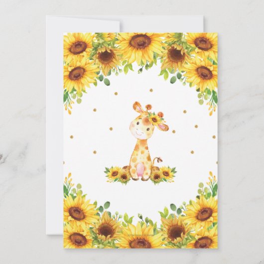 Giraffe Zonnebloem Bloemen Baby shower Meisje Kaart (Achterkant)