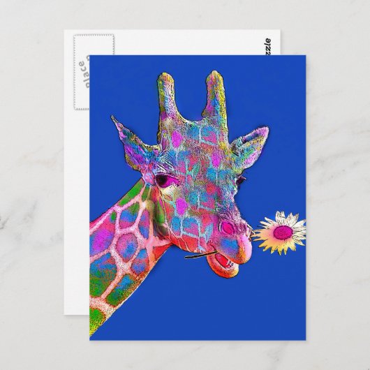 Giraffe zonnebloempels briefkaart (Voorkant / Achterkant)