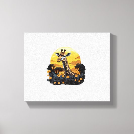 Giraffe Zonsondergang Bloemendier Kunst Savanne Na Canvas Afdruk (Voorkant)
