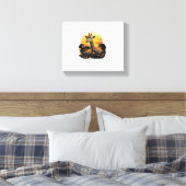 Giraffe Zonsondergang Bloemendier Kunst Savanne Na Canvas Afdruk (Insitu (Slaapkamer))
