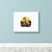 Giraffe Zonsondergang Bloemendier Kunst Savanne Na Canvas Afdruk (Insitu (Houten vloer))