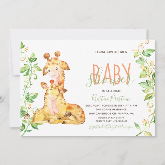 Giraffe Zoo Dieren Baby shower Uitnodiging (Voorkant)