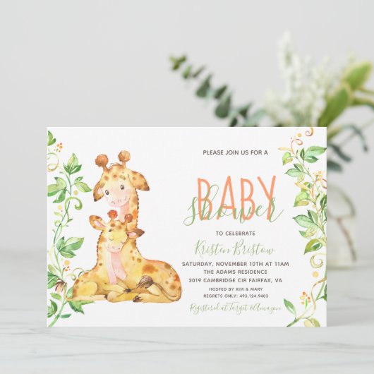 Giraffe Zoo Dieren Baby shower Uitnodiging (Staand voorkant)