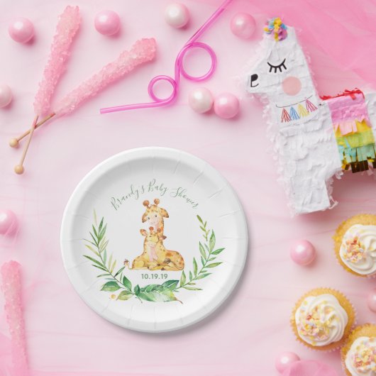 Giraffe Zoo Oerwoud Dieren Baby shower Papieren Bordje (Feest)