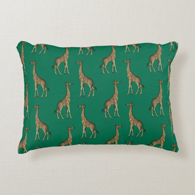 Giraffe Zoogdier Smaragdgroen Wild Dier Afrika Accent Kussen (Voorkant)