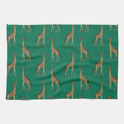 Giraffe Zoogdier Smaragdgroen Wild Dier Afrika Theedoek (Horizontaal)