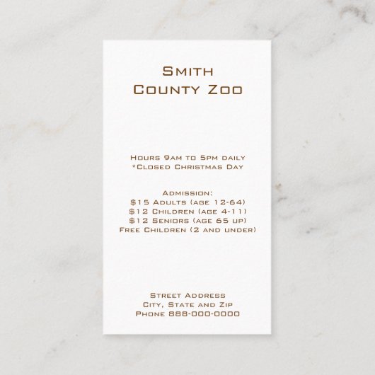 Giraffe zoöloog Visitekaartje (Achterkant)