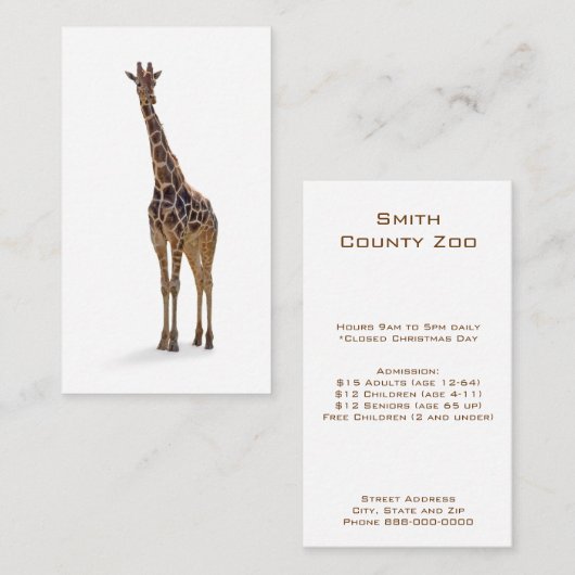 Giraffe zoöloog Visitekaartje (Voorkant / Achterkant)